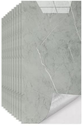 Baketron Fliesenaufkleber Marmor Grau - 60 x 30 cm - Selbstklebende Fliesen 10 Stück - Klebefliesen für Küchenrückwand - Wandpaneele Küche Wanddeko Schlafzimmer Wohnzimmer Badezimmer
