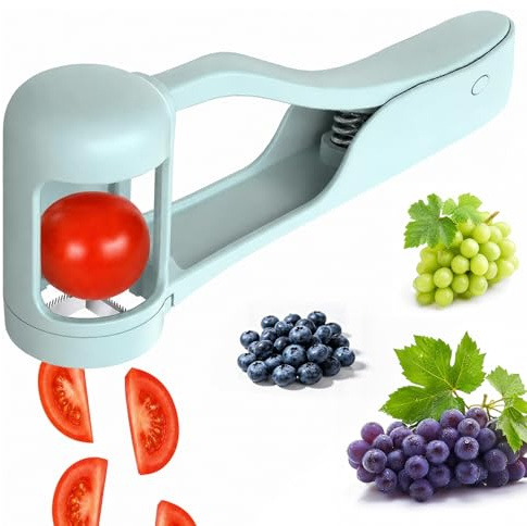 Tomatskärare, druvskärare i rostfritt stål, fruktskivare för barn, för körsbär, tomat, jordgubb, blå