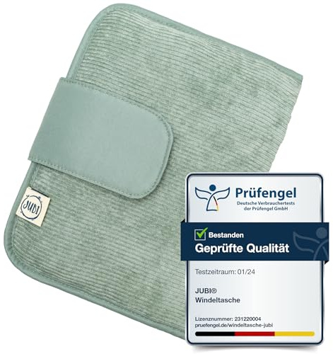 Jubi® Windeltasche mit Wickelunterlage für unterwegs mit extra viel Platz - Kleine Wickeltasche - Cord Mint (Klettverschluß)