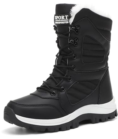GemChve Botas Mujer Invierno Botas Camperas Calor Impermeable y Antideslizante Botas de Montaña Mujer Black 37 EU
