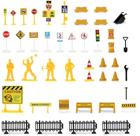 BGCCWJ Lot de 44 mini panneaux de signalisation miniatures, kit de chantier de lutin, panneaux de signalisation de ville, panneaux de signalisation multicolores, panneaux d'avertissement, mini pylônes