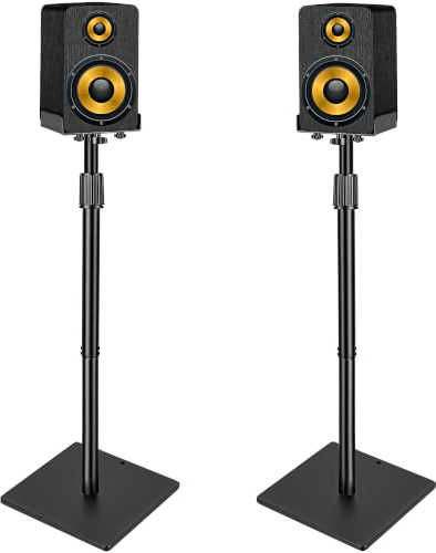 LASUK Lot de 2 Supports d'Enceinte Réglables en Hauteur de 80 à 105CM, Pieds Enceintes Satellites avec Gestion des Câbles, Supports de Haut-parleurs Jusqu'a 7KG, Support D'enceinte Universel, Noir