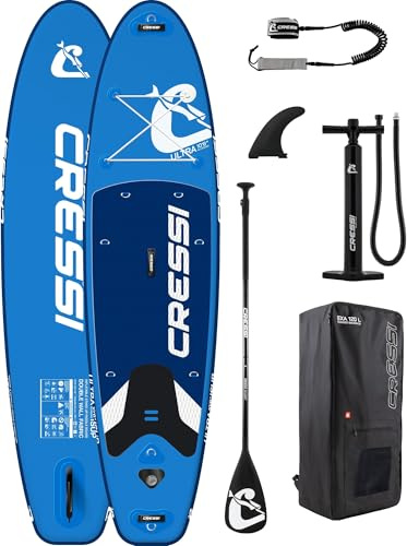 CRESSI since 1946 - Ultra Isup Set - Large Inflatable SUP Board for Adults Highly Stable and Durable Complete with Accessories Paddle Fin Pump Leash,Bag/Backpack - 320x81x15 cm Max 130 kg