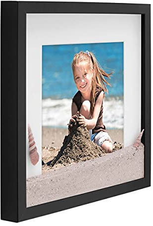 PHOTOLINI 3D Bilderrahmen zum Befüllen 30x30 Schwarz groß, 1,5 cm tiefer Objektrahmen mit Glas, tiefer Bilderrahmen 30x30 Holz MDF mit Passepartout, Dicker 3D Rahmen befüllbar für Gegenstände