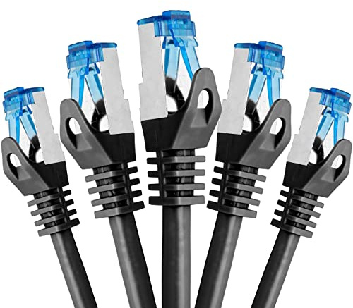BIGtec - 5 Stück - 20m CAT.7 Gigabit Patchkabel Netzwerkkabel schwarz Kupferkabel Patch Ethernt LAN DSL Kabel CAT7 (RJ45, Cat 7, S/FTP PIMF) 20,00m