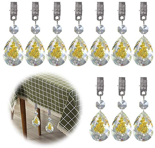 Glarks Juego de Pesas para Mantel, 10 Piezas de Clip de Metal AB Cristal de lágrima prismas Colgante Mantel Pesos (Rosa)