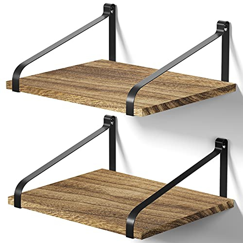 Love-KANKEI Floating Shelves, Rustic Wall Shelves Set of 2, 30.8cm Deep Wall Shelf, Large Storage for Kitchen, Living Room, Bathroom, Bedroom, Wall Mount, Carbonized Black