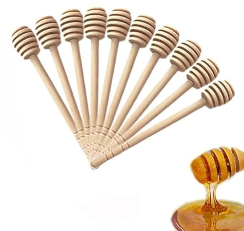 Cuillère à Miel Long en Bois Bio Honey Dipper Cuillère Bâton Pour de Miel Collecte de Confiture et la Distribution Portable (15cm) (50pcs)