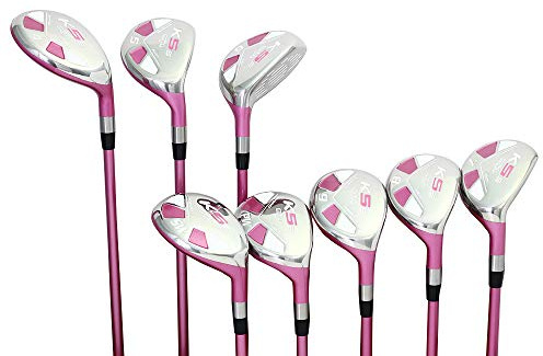 Majek Pink Petite Senior Ladies Golf Hybrids Irons Set New Senior Petite Women Best All True Hybrid Ultra Light Weight Forgiving Fuchsia Package Includes 4 5 6 7 8 9 PW SW All Lady Flex Utility Clubs