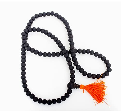 Aalayam Selveer 100% Natural Unpolished Original Karungali Malai 10mm Bead Size, 108 Beads, Black Color, 1 No