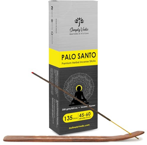 Bastoncini di incenso Palo Santo Simply Vedic Premium fatti a mano con porta incenso| 250 grammi| Dura 45 minuti per la spirituale Aromaterapia Pulizia energetica