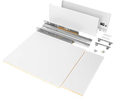 Emuca - Kit de cajón para cocina o baño con tableros incluidos y guias de extracción total con cierre suave, altura 93 mm para módulo 900 mm y profundidad 500 mm, Blanco