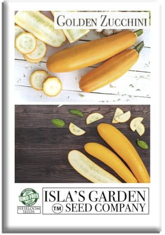 Golden Zucchini Summer Squash Seeds (Cucurbita Pepo) – 50+ Heirloom Non-GMO Seeds by Isla’s Garden Seeds, Vibrant Golden Yellow Fruits, Tender & Delicious, High Yield, Perfect for Home Gardens