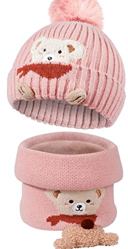 TAGVO Invierno Set de Bufanda, Gorro para niños, Gorro de Punto térmico con Forro Polar Grueso, Calentador de Cuello, para niños niñas, de 3 a 6 años, Conjuntos de Accesorios de Invierno