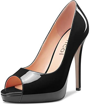 Aachcol Femmes Plate-Forme Aiguille Haut High Talon Heel Escarpins Slip-on Ouvert Bout Dress Chaussures Bureau Party Mariage Vernis Noir 13 CM 40 EU