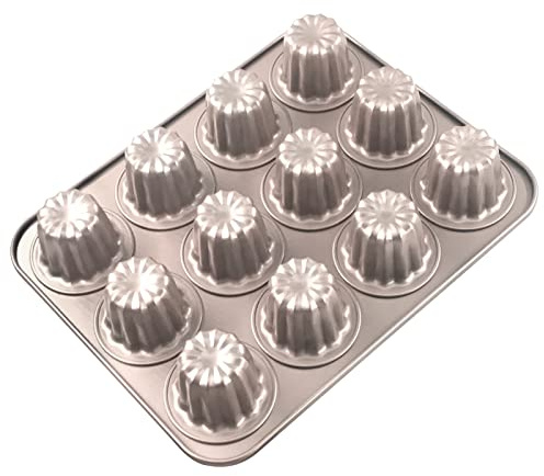 Soldadito Cannele Mold Nonstick Muffin Cupcake Pan Carbon Steel Canele Cake Baking Tray French Pastry Mould 12 Cups for Making Mini Bread Cheesecake Dessert