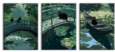 Piy Painting 3Pz Impresiones de Lienzo de Gato Negro, Cuadro en Lienzo de Animales Arte Mural Naturaleza Cuadros Decoracion para Sala de estar, Estudio, con Marco Interno Listo para Colgar 30x40cm