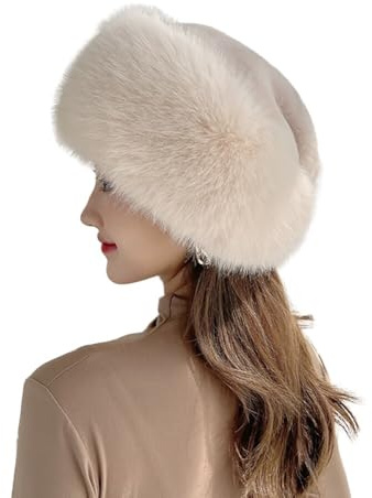 Sombrero de invierno de piel sintética para mujer, estilo ruso, sombrero mongol, esponjoso, pompón, trampero, bombardero, calentador de orejas, beige, Taille unique