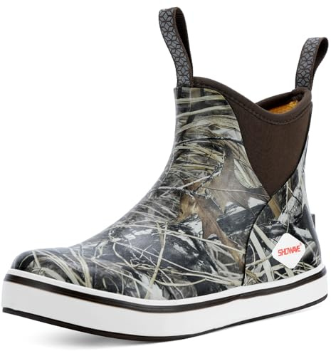 Showave Kid's Deck Boots Waterproof Ankle Rain Boots for Boys Girls Insulated Neoprene Rubber Boots Non-slip Child Rain Shoes (Camo,3 Little Kid)
