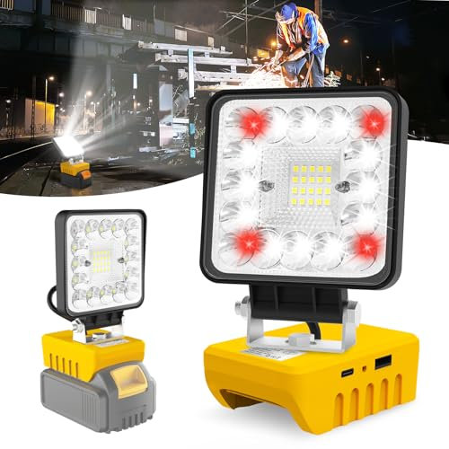 T-SUN LED arbetsstrålkastare för Dewalt batteri 18V, 48W 5000 LM LED-glödlampa uppladdningsbar LED-lampa med 3 lägen för camping, arbete, fiske, nödsituation (utan batteri)