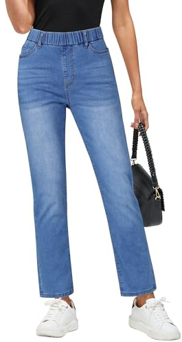 GRAPENT Womens Clothing Work Pants for Women Trendy Jeans for Women Womens Colored Jeans Pull On Straight Leg Jean Pants for Fall Winter Color Offshore Blue X-Large Size 16 Size 18