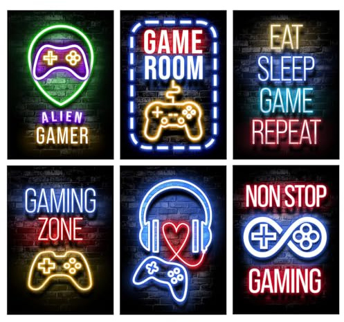 Raykce 6 Piezas Póster Gameration Gaming a4, Pósters para Videojuegos Decoracion - Pósters para Vvideojuegos 3d con Diseño de Jugadores Decoración Neón Pósters Papel Tapiz Sin Marco decoración gamer