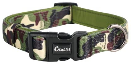 Olahibi Collier basique pour chien, sangle en polyester rembourrée avec néoprène doux, motif camouflage, pour chiens de taille moyenne (M, camouflage)