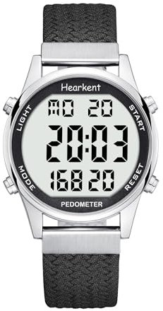 Reloj podómetro para mujer, correa de nailon flexible, sin aplicación ni carga necesarias, con conteo de pasos, calorías, distancia, pulsómetro, reloj y retroiluminación de pantalla, 2401 (negro)