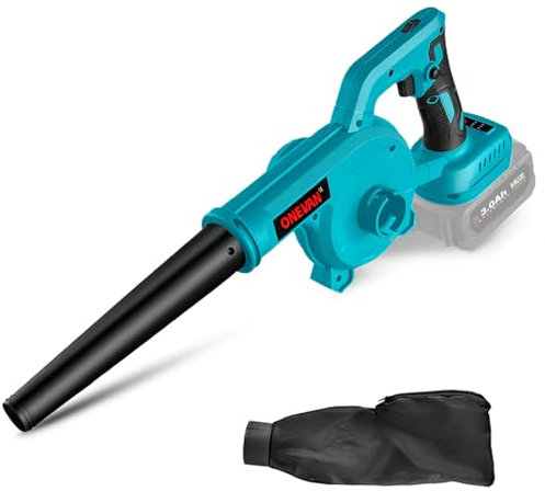 ONEVAN Soplador de batería para Makita 18 V, sin escobillas, 2 en 1, soplador de polvo y aspiradora con bolsa para el polvo, 6 velocidades 360 m³/h, soplador de aire para eliminar el polvo de madera,