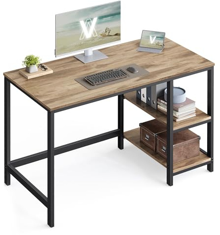VASAGLE Bureau d'Ordinateur, 120 x 60 x 76 cm, Table Informatique, Style Moderne, pour Bureau à Domicile, Chambre à Coucher, Salon, Marron Camel et Noir d'encre LWD047K01