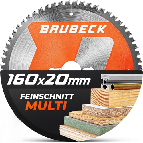 BAUBECK Sägeblatt 160 x 20 + 16 mm adapter, 60Z, 1,5 mm Feinschnitt i Holz och Alu kompatibel med Festool TS 55/ATF 55 E, Bosch PKS 55 A/PKS 54, Kreissägeblatt 160 x 20, Sägeblatt 160 x 16