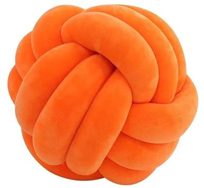 Knotenkissen, Hand gewebt Knot Kopfkissen, Sofa Dekokissen, Knoten-Ballkissen, Geknotetes Kissen für Sofa, Rund Knoten Kissen, Deko Kissen, Knot Pillow Ball(Orange,20cm)