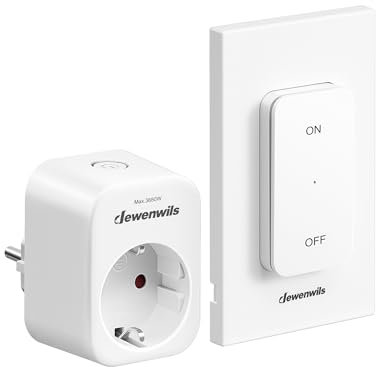 DEWENWILS Prise Telecommande sans Fil avec Interrupteur Mural Amovible, 16A 3680W, Mini Prise Commandée avec Portée de Contrôle de 30M en Zone Ouverte, Plug & Play, Pile Incluse, pour Électroménager