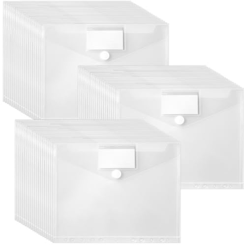 CHUIFAI 60 unidades A4 portadocumentos para archivar, carpeta transparente A4 para documentos con cierre de velcro y bolsillo para etiquetas, 11 bolsillos perforados, carpeta para organizar documentos