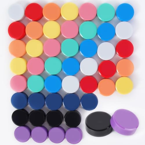 QOJOPU Fridge Magnets 50 Pack, 10 Colours Strong Small Round for Whiteboard | Cute decorative mini magnets, heavy duty magnetic dots for adult. Holds for notice board, classroom, school, office & crafts