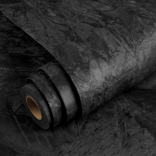 YENHOME Papier Mural Autocollant Velours Noir 40x500cm Deco Adhésif Meuble Armoires Papier Peint Feutré Aspect Velours Film Autocollant Meuble Idéal pour Décoration d'Intérieur