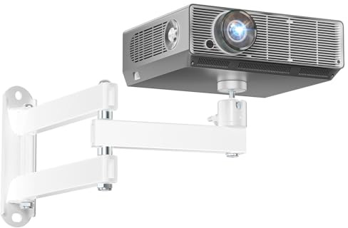 WALI Mini Foldable Projector Wall Mount with 360° Rotating Gimbal, Fully Adjustable Wall/Ceiling Mount Bracket for 1/4 M4 M6 Screw Projectors, Small Projector Holder up to 4.4lbs (1330LM-PMW), White