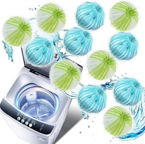 Ling & Bai 12Pcs Pet Hair Remover for Laundry, Dog Cat Hair Remover Lint Balls, Reusable Hair Fur Catcher Laundry Ball for Washing Machine Clothes Bedding (3.5cm-Light Blue & Light Green)