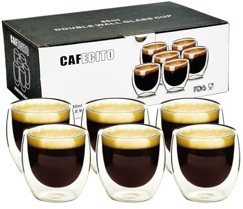 Juego de tazas de café (6 x 80 ml), vasos térmicos de doble pared de vidrio de borosilicato, aptos para lavavajillas, vasos de latte macchiato, tazas de capuchino, tazas de café