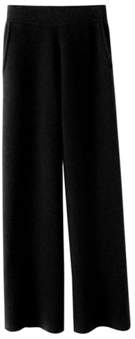 JiaWell Pantaloni da Jogging da Donna in Cashmere, Comodi e Morbidi, Autunnali e Invernali, in Maglia di Lana, con Elastico in Vita e Gamba Dritta(Schwarz,L(161-165cm))