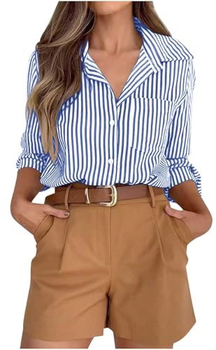 Mis Pedidos Camisas Mujer Manga Larga,Camiseta Mujer de Cuello Solapa con Botones Blusa Elegante de Rayas Otoño Invierno Casual Camisa de Negocios Cómodo Sueltos Shirt Oficina Basic Tops 2025