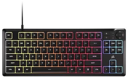 Corsair K55 CORE TKL RGB Gaming Keyboard – Tenkeyless, 8-Zone RGB, Quiet Membrane Keys, Spill Resistant, Media Keys, 1000Hz Polling – NA Layout – Black
