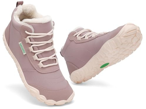 SAGUARO Femme Hiver Chaussure Chaude Barefoot Bottes de Neige Fourrées Bottine Hiver Imperméable Chaussures Minimaliste, pour Usage Quotidien en Ville, Randonnée, Apres Ski Violet, Gr.37