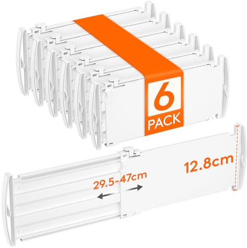 Lifewit 5 Tall Drawer Dividers, Adjustable Deep Drawer Organiser Clothes | 6 Pack 11.5-18.5 Expandable Plastic Separator for Kitchen, Bedroom, Wardrobe, Office, Utensils, Socks & Underwear Storage
