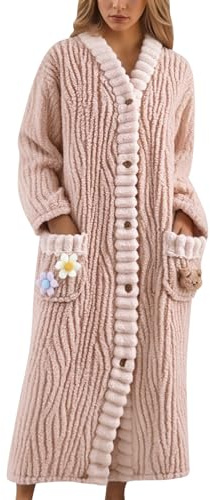 Générique Robe De Chambre Femme Polaire Capuche,Peignoir De Bain Grande Taille en Flanelle VêTements De DéTente Chaude Et Doux BoutonnéE Bathrobe avec Poches pour Maison Matin Doux RéVeil