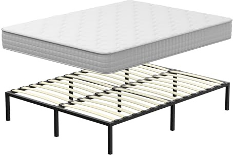 DEWINNER Materasso 120x190 Materasso Molle e Schiuma,Alto 20cm + Rete Letto una piazza mezza 120x190 in ferro a doghe，Legno Ortopedica con 6 piedi,Altezza 35cm，Confortevole e Traspirante, Da montare