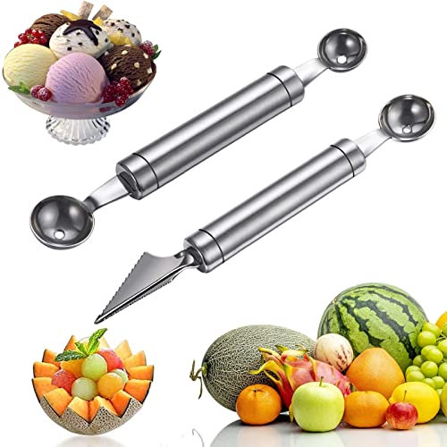 2 Pz Fruit Carving Tool Fruit Peeler Melon Scoop With,2-in-1 Fruit Carving Knife,Fruit Sbucciatore di semi,Remover in Acciaio inox Multifunzione Utensili da Cucina Cutter Slicer per DIY Fruit Salads