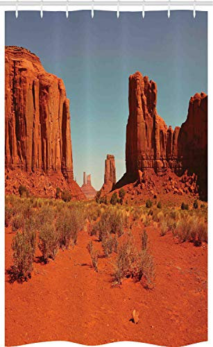 ABAKUHAUS Wüste Schmaler Duschvorhang, Hot Day Monument Valley, Badezimmer Deko Set aus Stoff mit Haken, 120 x 180 cm, Dark Orange Pale Blue