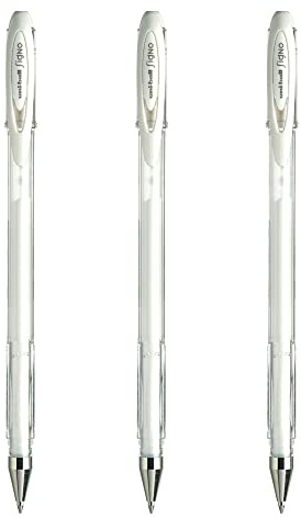 Uni-Ball - Mitsubishi Pencil - 3 Stylos Rollers Encre Gel - Uni-Ball Signo Blanc - Pointe 0,7 mm - Écriture Medium - Roller Fantaisie pour Loisirs Créatifs et Carterie