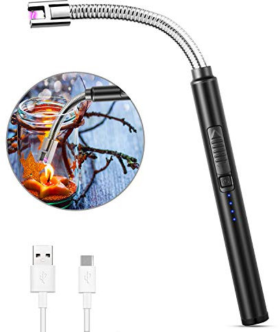 MOSUO Lichtbogen Feuerzeug, Aufladbar USB Elektronisches Feuerzeug Stabfeuerzeug Kerzenanzünder Winddichtes Flammenlose Grillfeuerzeug Lighter für Kerzen Anzünden, Gasherd, Küche, Schwarz